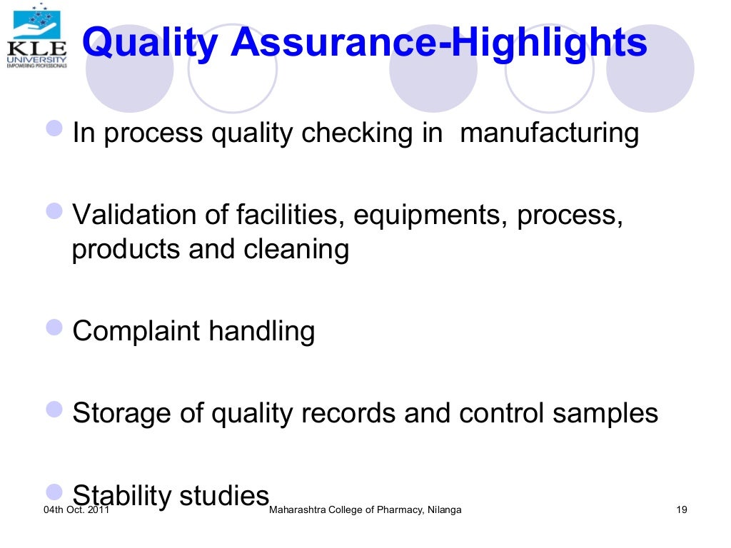 Quality assurance and regulatory compliance for pharmaceutical product