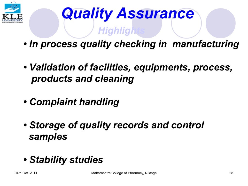 Quality assurance and regulatory compliance for pharmaceutical product