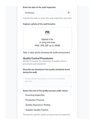 This form serves as a comprehensive audit checklist for quality ...