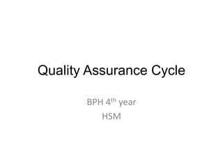 Quality Assurance Cycle
BPH 4th year
HSM
 