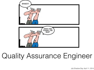 Quality Assurance Engineer
Job Shadow Day, April 11, 2014
 