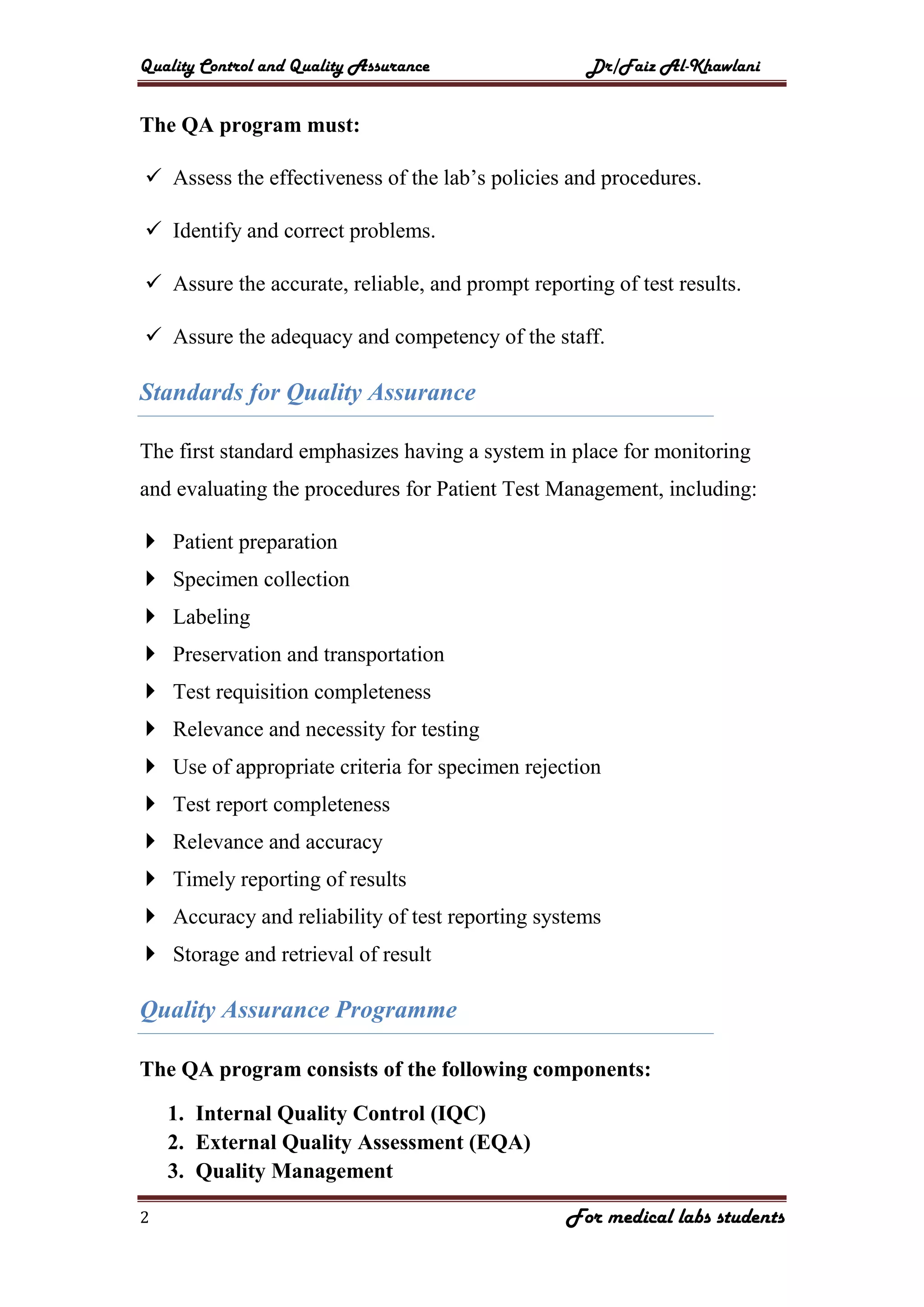 Quality assurance in medical laboratory | PDF