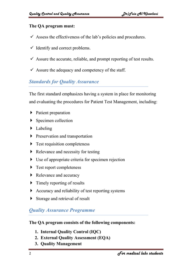Quality assurance in medical laboratory