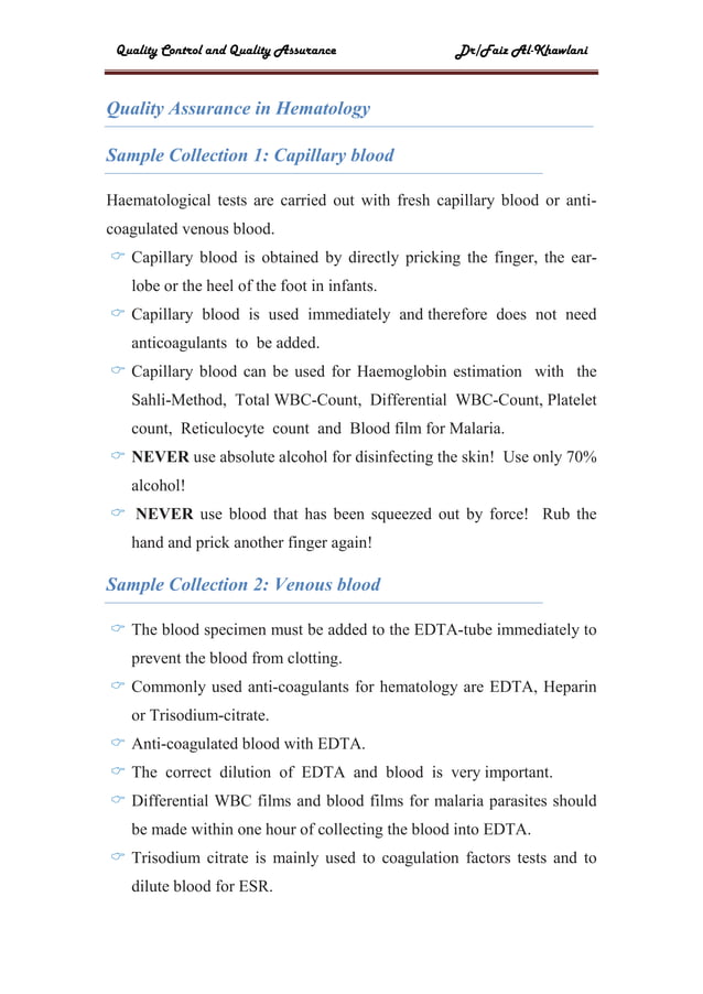 Quality assurance in medical laboratory