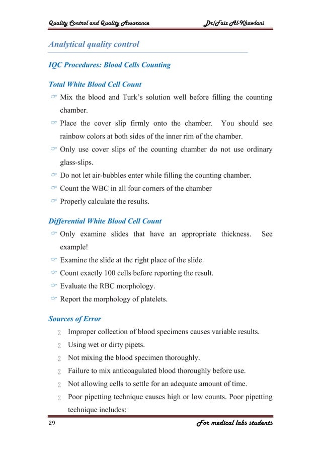 Quality assurance in medical laboratory