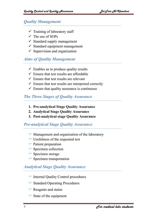 Quality assurance in medical laboratory