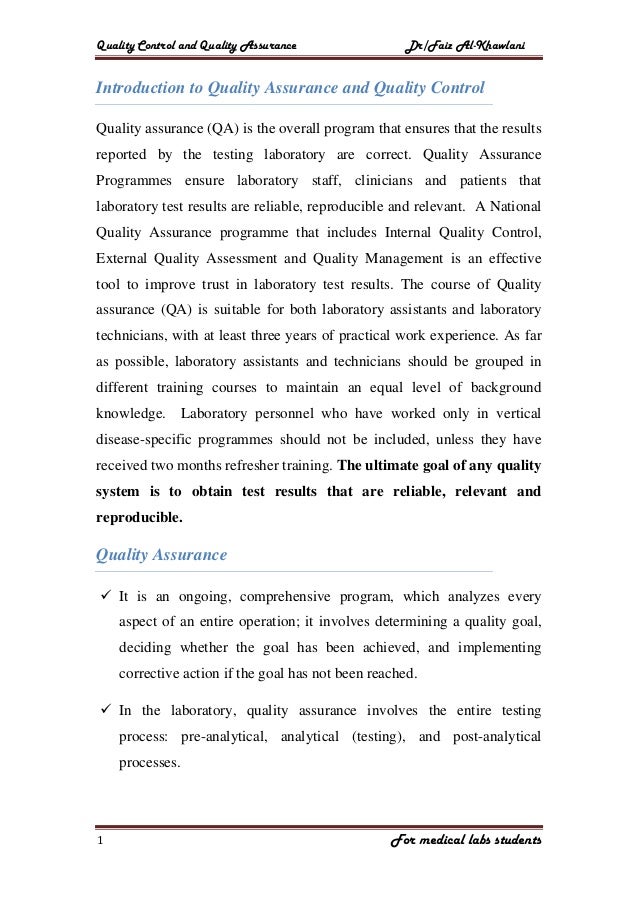 Quality assurance in medical laboratory
