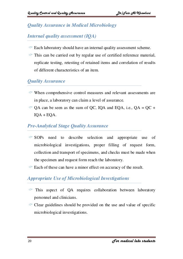 Quality assurance in medical laboratory