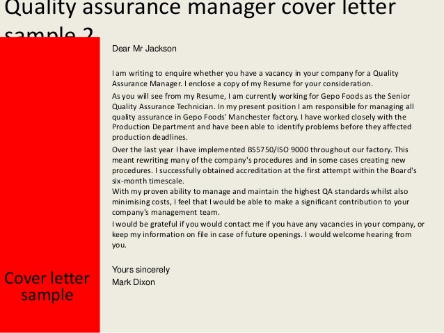 Software quality assurance cover letter example