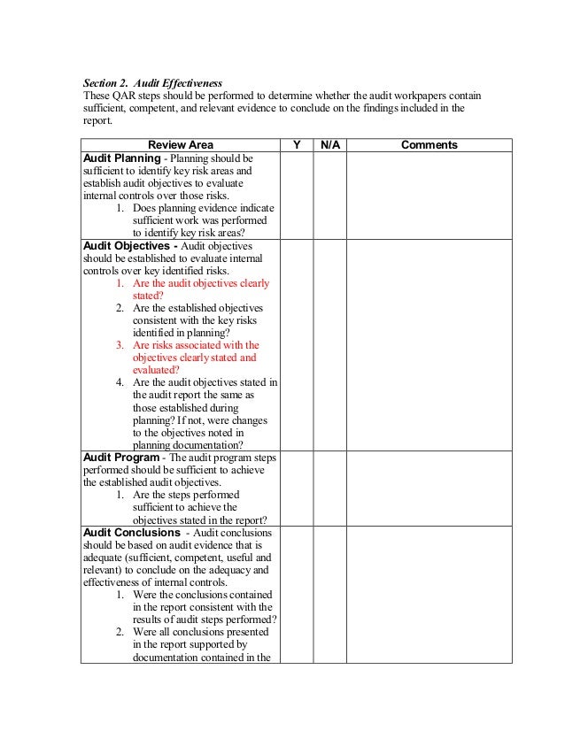assurance audit qar workpapers
