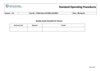 Quality Audit Checklist as per ISO 9001. | PDF