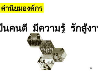 44
ป็นคนดี มีความรู้ รักสู้งาน
คำนิยมองค์กร
 