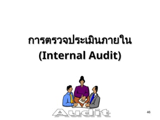 46
การตรวจประเมินภายใน
การตรวจประเมินภายใน
(Internal Audit)
(Internal Audit)
 