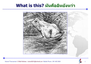 What is this? ม ันคืออิหย ังหว่า

Nukool Thanuanram E-Mail Address : nukool2001@hotmail.com Mobile Phone : 081.400.3954

4

 