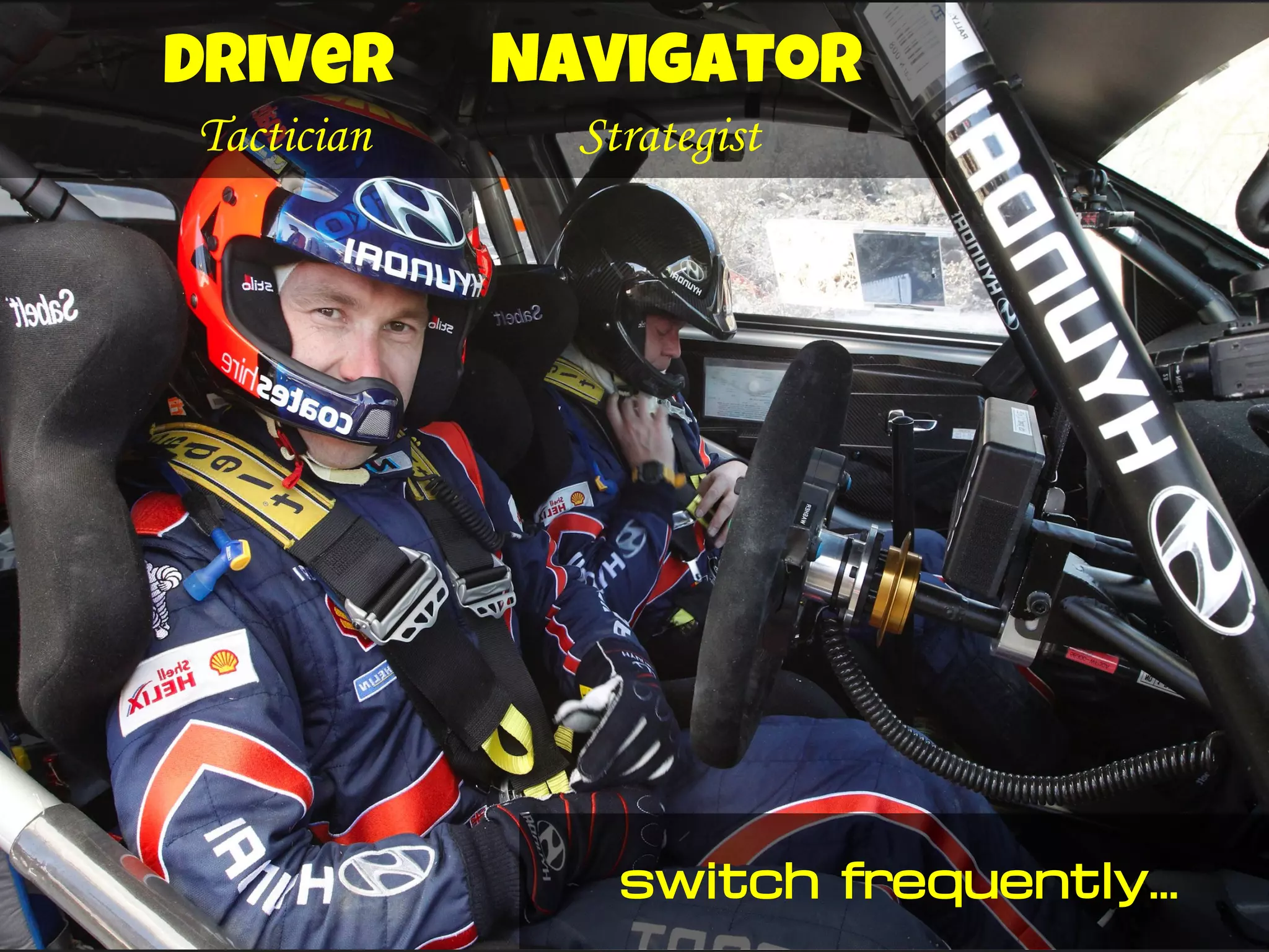 Driver Navigator
Tactician Strategist
switch frequently...
 