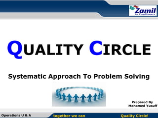 QUALITY CIRCLE
Systematic Approach To Problem Solving

Prepared By
Mohamed Yusuff
Operations U & A

together we can

Quality Circle!

 