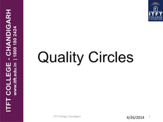 Quality Circles
ITFT College, Chandigarh 1
4/26/2014
 