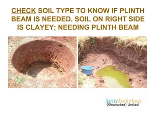 CHECK SOIL TYPE TO KNOW IF PLINTH 
BEAM IS NEEDED. SOIL ON RIGHT SIDE 
IS CLAYEY; NEEDING PLINTH BEAM 
 