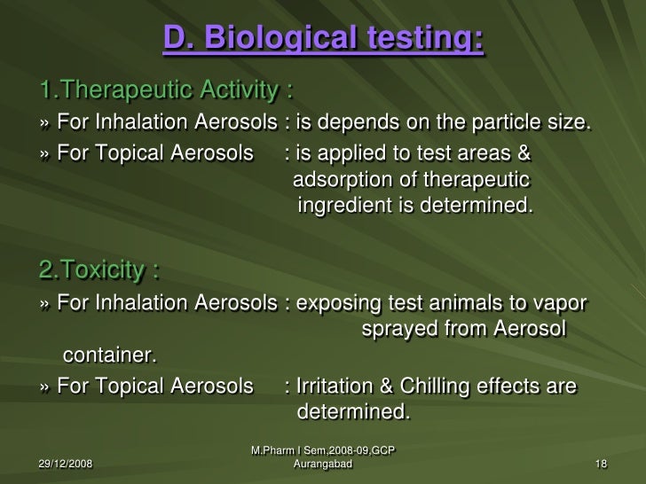 Quality control & evaluation of aerosol