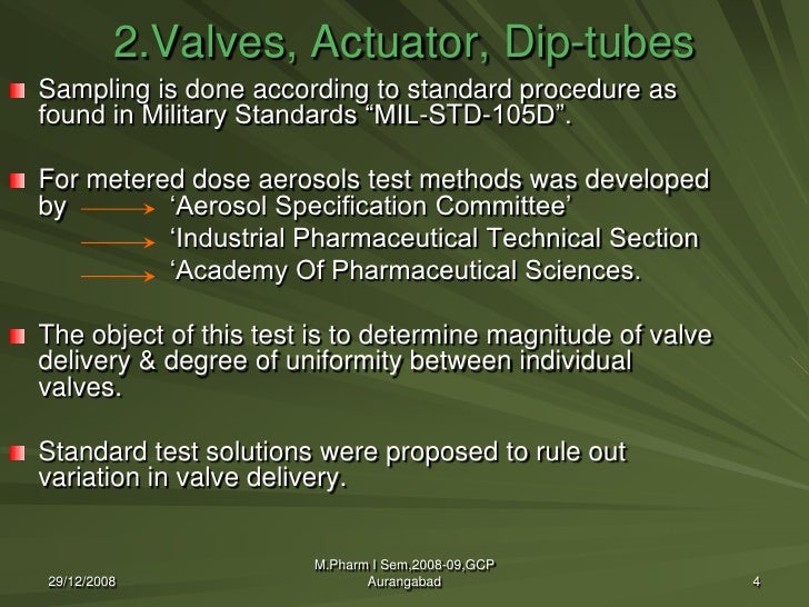 Quality control & evaluation of aerosol