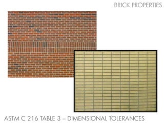 BRICK PROPERTIES




ASTM C 216 TABLE 3 – DIMENSIONAL TOLERANCES
 