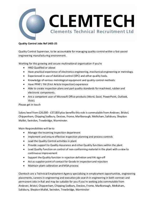 Quality Control Jobs Ref 1405 25