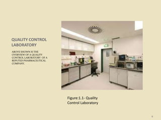 QUALITY CONTROL
LABORATORY
ABOVE SHOWN IS THE
OVERVIEW OF A QUALITY
CONTROL LABORATORY OF A
REPUTED PHARMACEUTICAL
COMPANY.
9
Figure:1.1- Quality
Control Laboratory
 