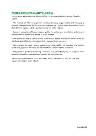 Quality control management  in apparel industries.