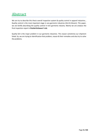 Quality control management  in apparel industries.