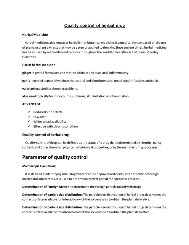 Quality control of herbal drug PDF