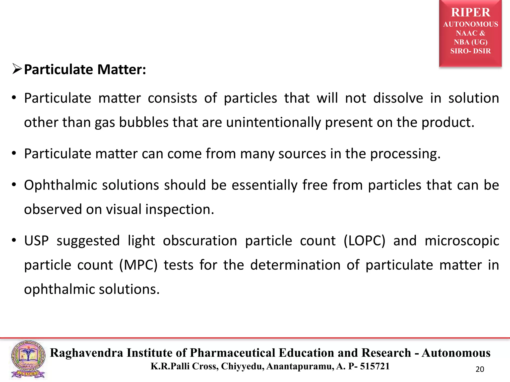 Quality Control Tests for Ophthalmics | PPTX