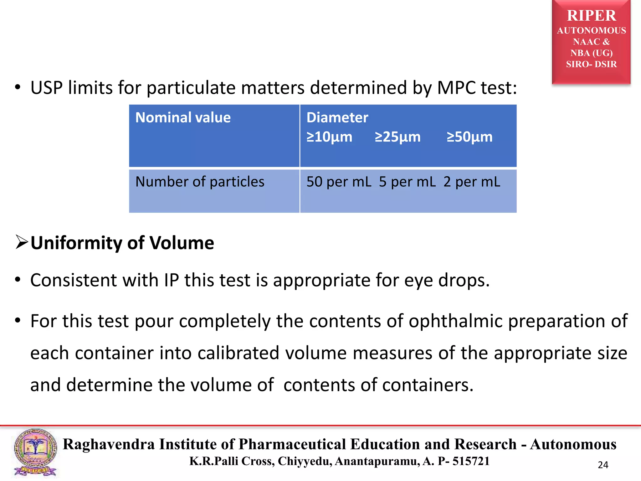 Mpc Test Quality Control Tests for Ophthalmics | PPTX