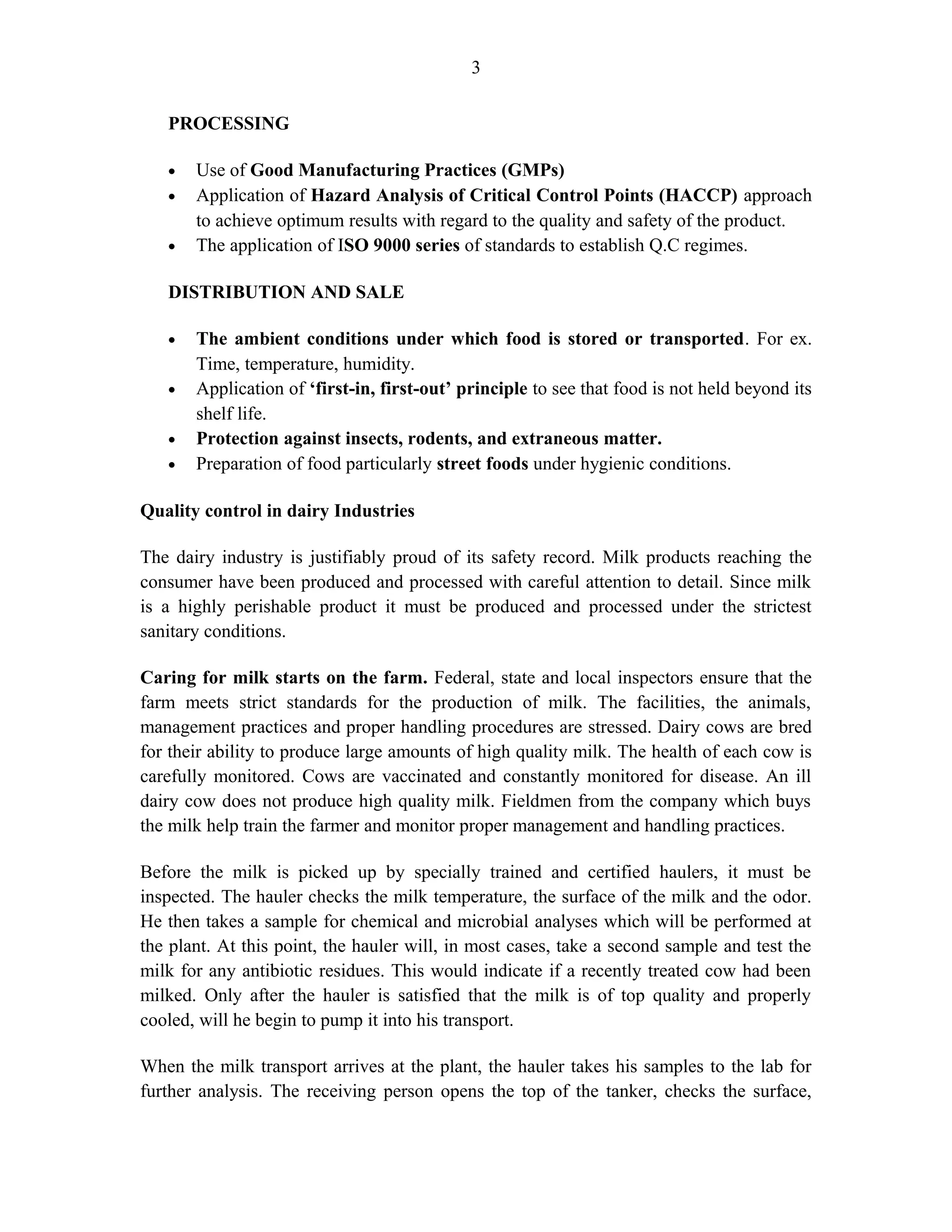 Quality control practices in food processing | DOC