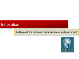Click to edit Master title style
Innovation
Building a strong Innovation Culture is key for sustained growth
 