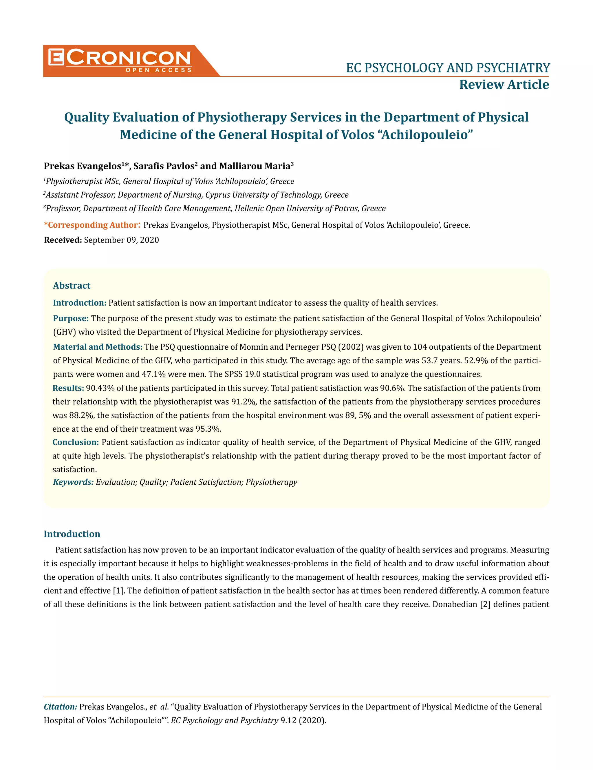 Quality evaluation of physiotherapy services | PDF
