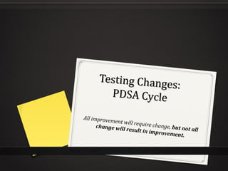 Testing Changes:
Testing Changes:
PDSA CyclePDSA Cycle
All improvement will require change, but not all
change will result...