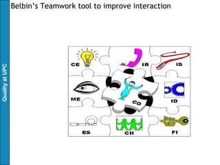 Quality at UPC   Belbin’s Teamwork tool to improve interaction
 