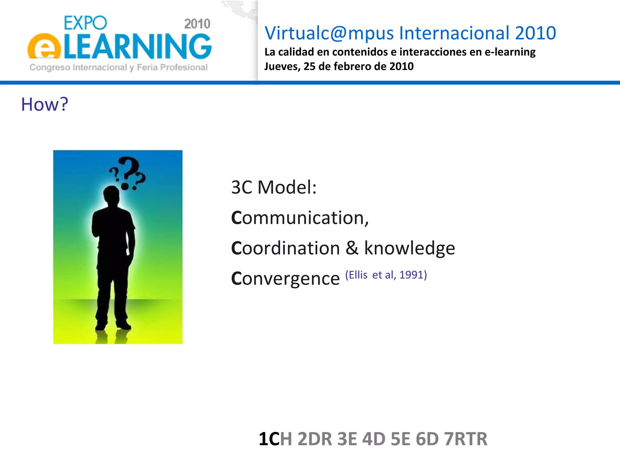 3C Model:  C ommunication,  C oordination & knowledge C onvergence  (Ellis   et al, 1991) How? 1C H 2DR 3E 4D 5E 6D 7RTR 