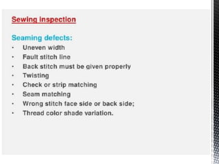 Quality inspection in apparel industry