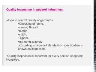 Quality inspection in apparel industry