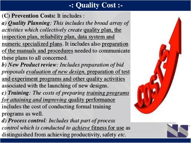 ®
-: Quality Cost :-
(C) Prevention Costs: It includes :
a) Quality Planning: This includes the broad array of
activities ...