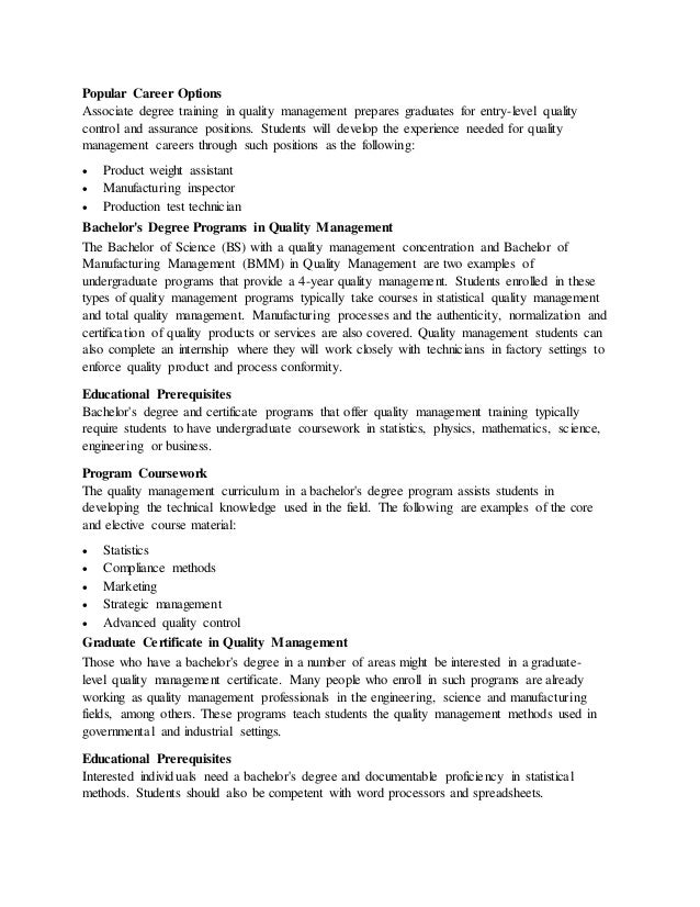 Quality management degree