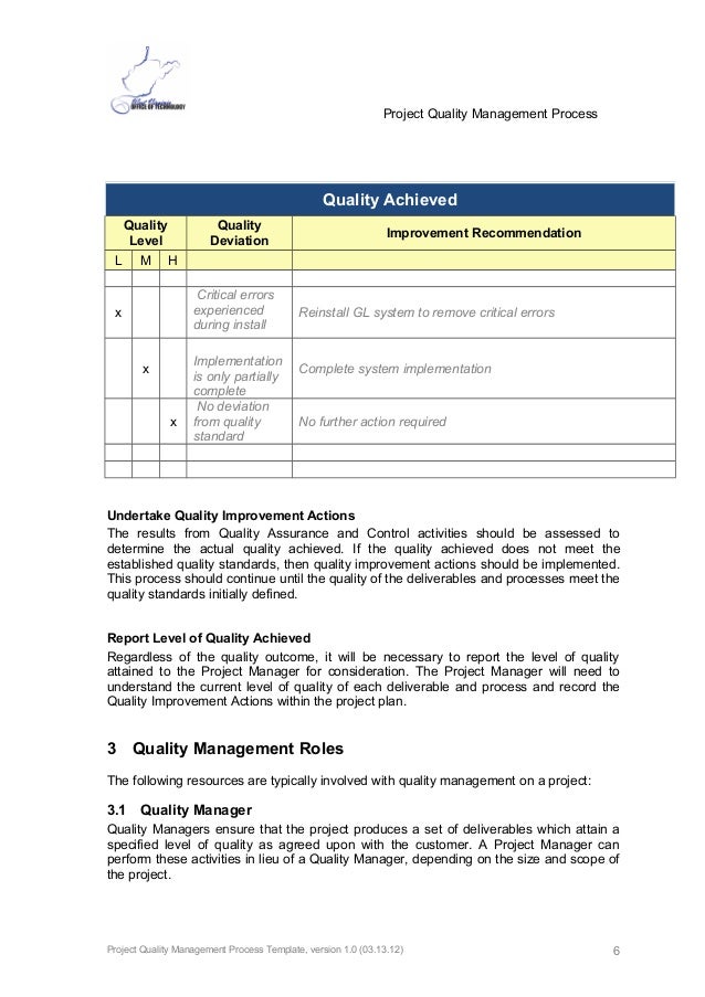 Quality management form