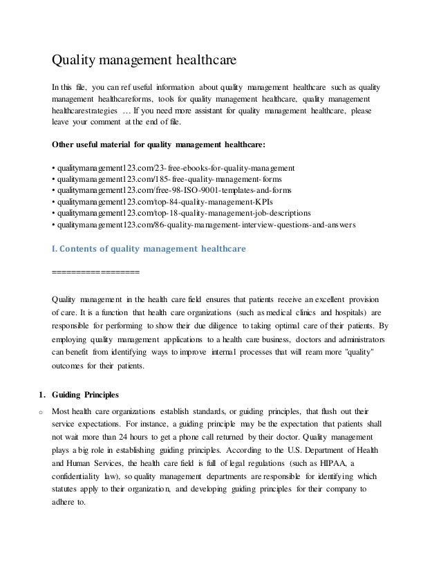 Quality management healthcare