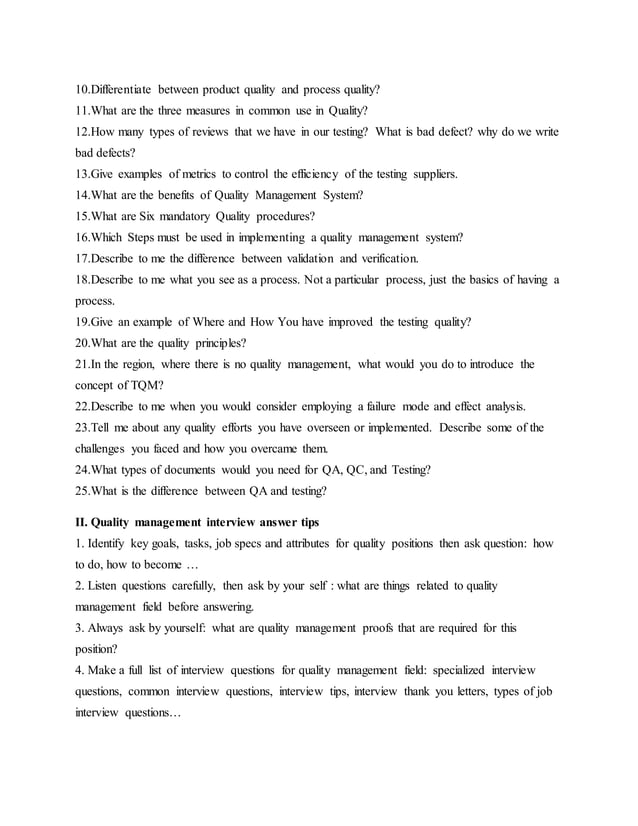  quality management interview questions 