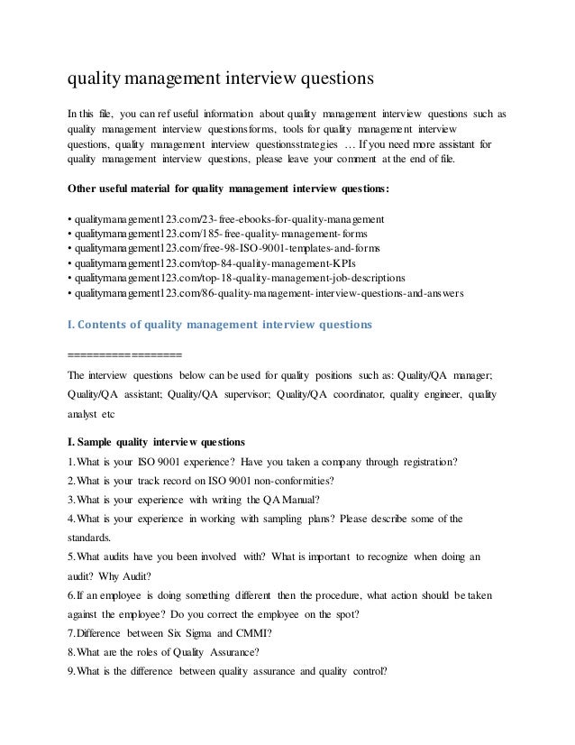 quality management interview questions interview worksheet template