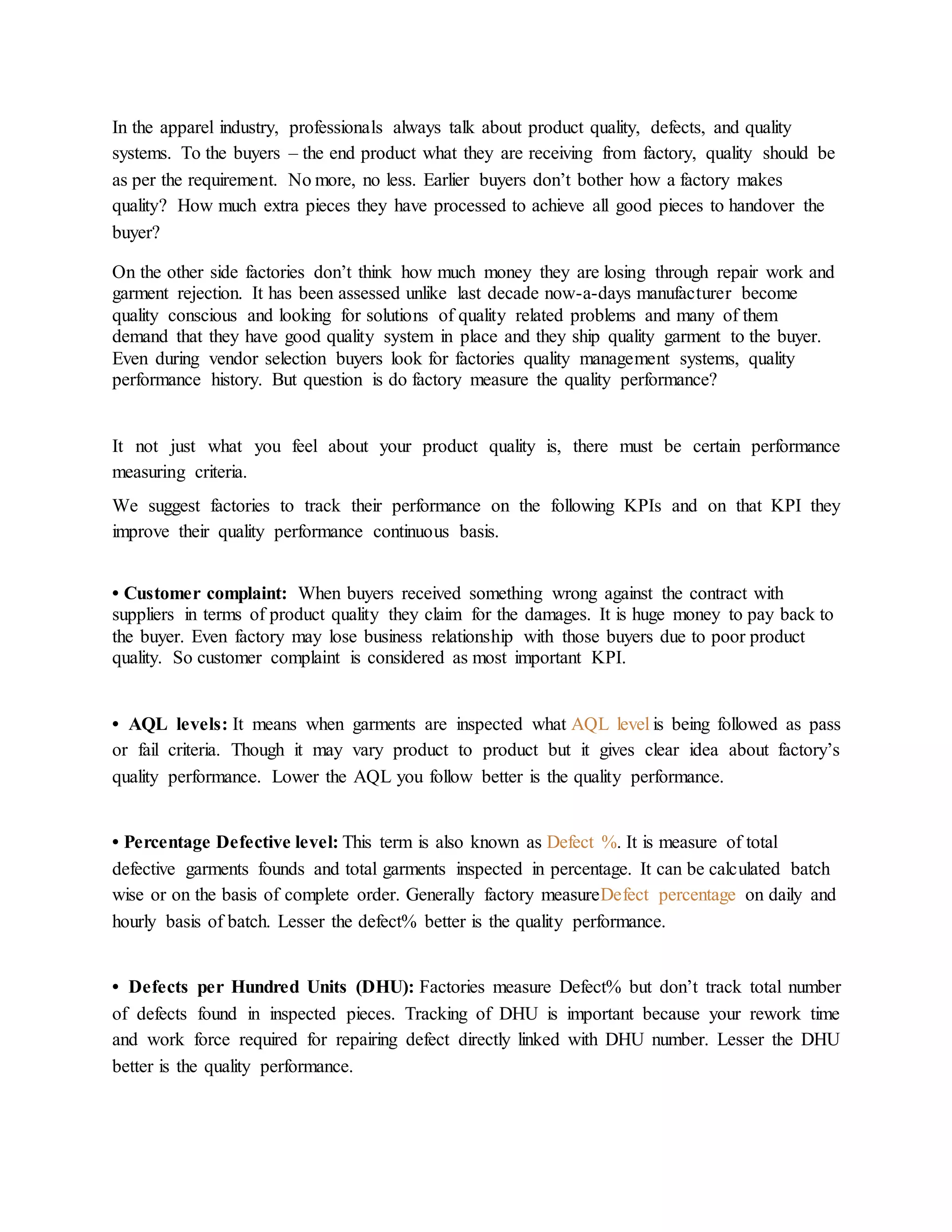 Quality management kpi | DOCX
