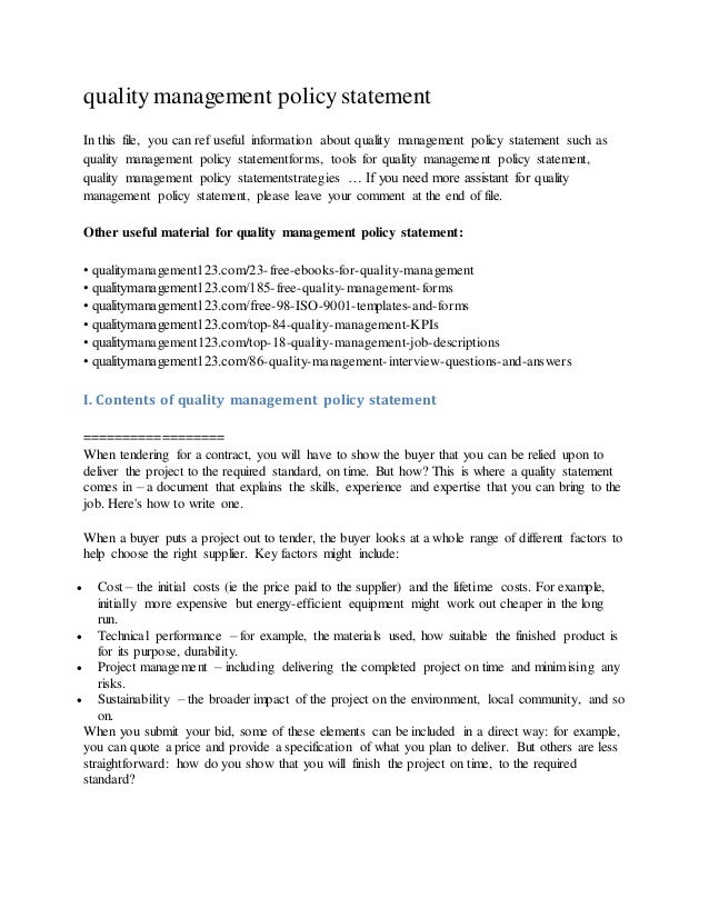 Quality Management Policy Statement