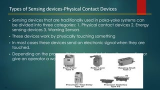 123
• Sensing devices that are traditionally used in poka-yoke systems can
be divided into three categories: 1. Physical contact devices 2. Energy
sensing devices 3. Warning Sensors
• These devices work by physically touching something
• In most cases these devices send an electronic signal when they are
touched.
• Depending on the process, this signal can shut down the operation or
give an operator a warning signal.
Types of Sensing devices-Physical Contact Devices
 
