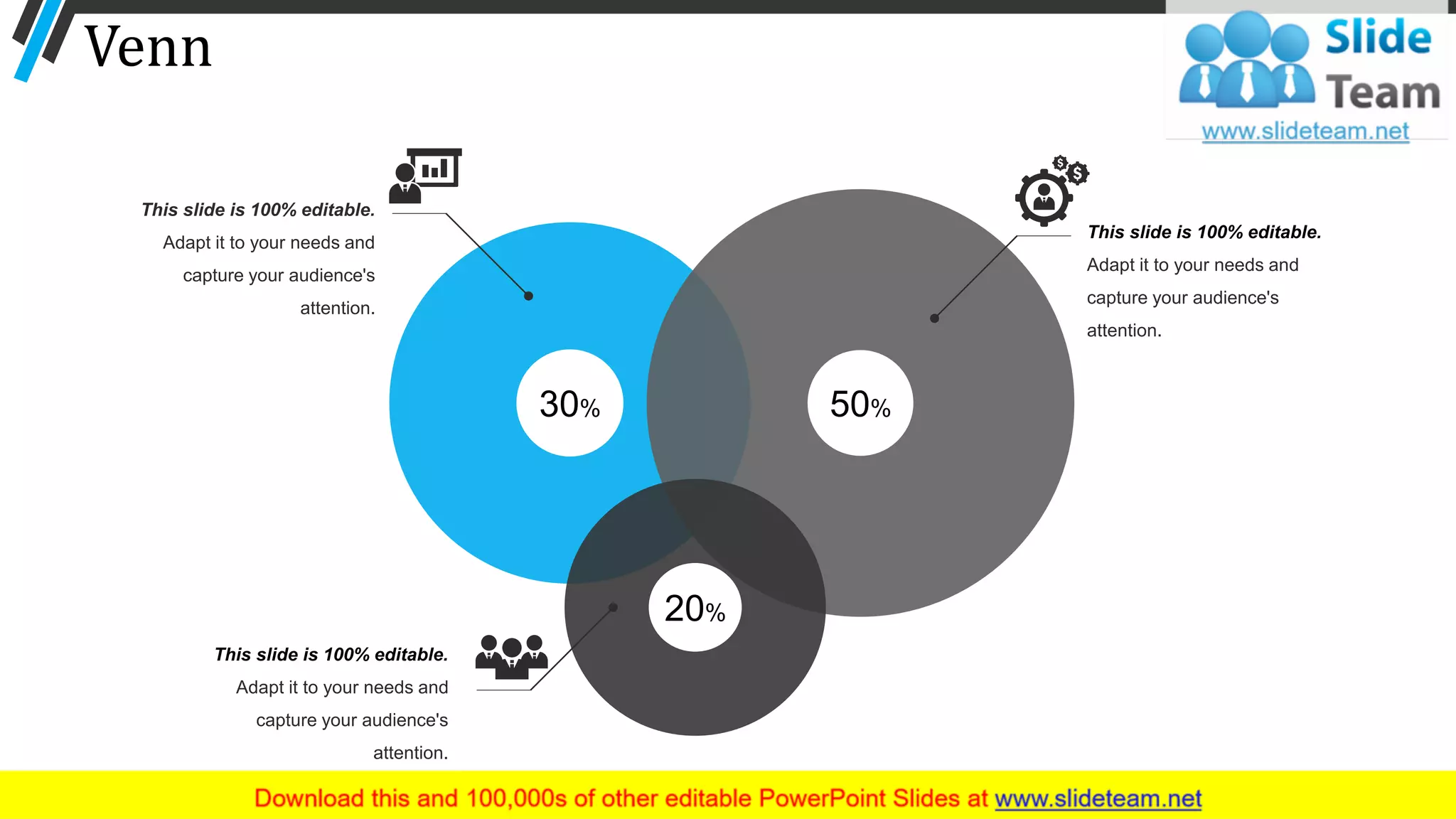Venn
30% 50%
20%
This slide is 100% editable.
Adapt it to your needs and
capture your audience's
attention.
This slide is 100% editable.
Adapt it to your needs and
capture your audience's
attention.
This slide is 100% editable.
Adapt it to your needs and
capture your audience's
attention.
65
 